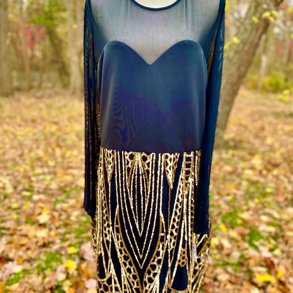 Mesh black and Gold sequins dress
